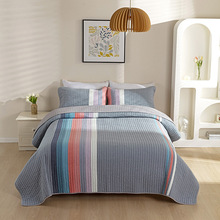 北欧风绗缝被三件套 跨境电商条纹纯棉床盖 家纺床上用品套件厂家