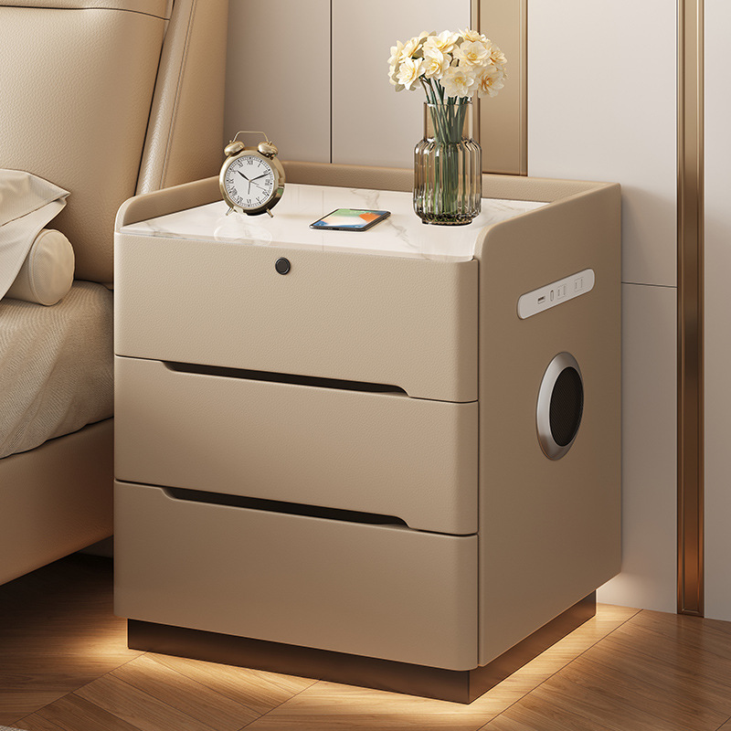Customizable 2025 New Smart Solid Wood Bedside Table Multi-Functional with Lock Accessible Luxury High-End Home Office Installation-Free