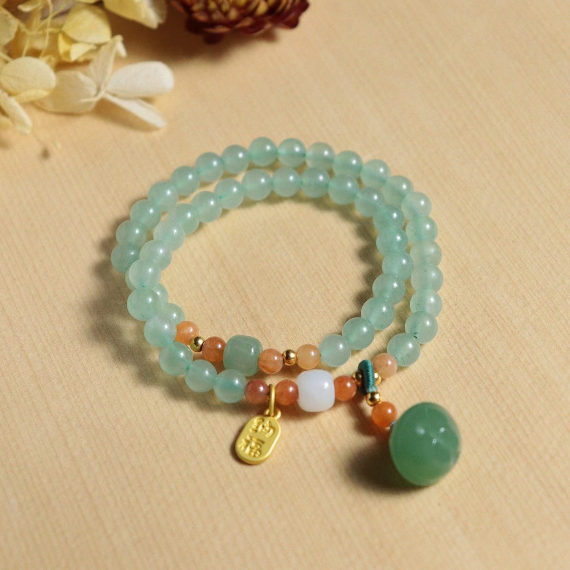 동글 제이드 벨 슬립 팔찌