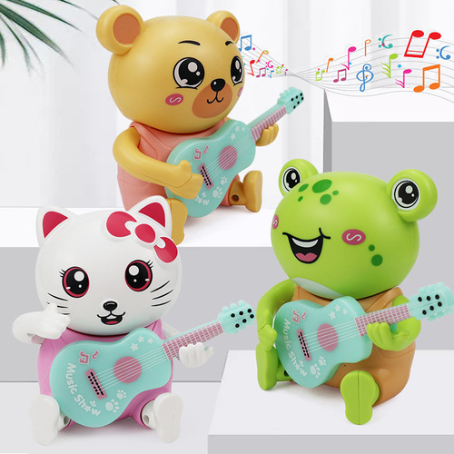 Cross-border new children's electric guitar animal light music shaking head cute pet little guitarist street stall toys wholesale