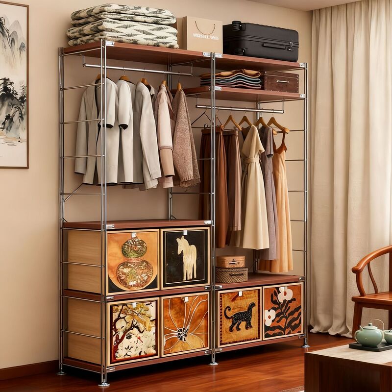 46cm Deep Open Wardrobe Japanese-Style Natural Wood Storage Rack Walk-In Closet Floor-Standing Bedroom Wardrobe Closet