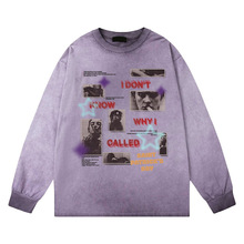 衣品小众潮牌欧美复古海报人物水洗做旧长袖T恤男宽松高街打底衫