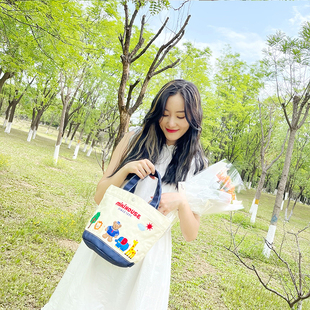 Miki Style Mommy Bag Baby Bag Canvas Satchel Lightweight Compact Large Capacity Mother and Baby Bag Outing Tote Bag Cartoon