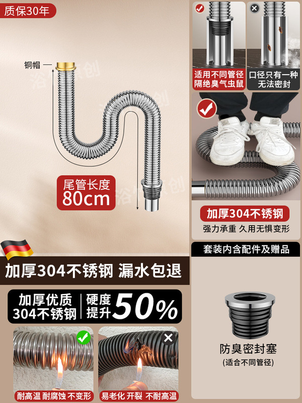 厨房洗菜盆下水管配件不锈钢双槽洗碗池水槽排水管下水器防臭套装|undefined