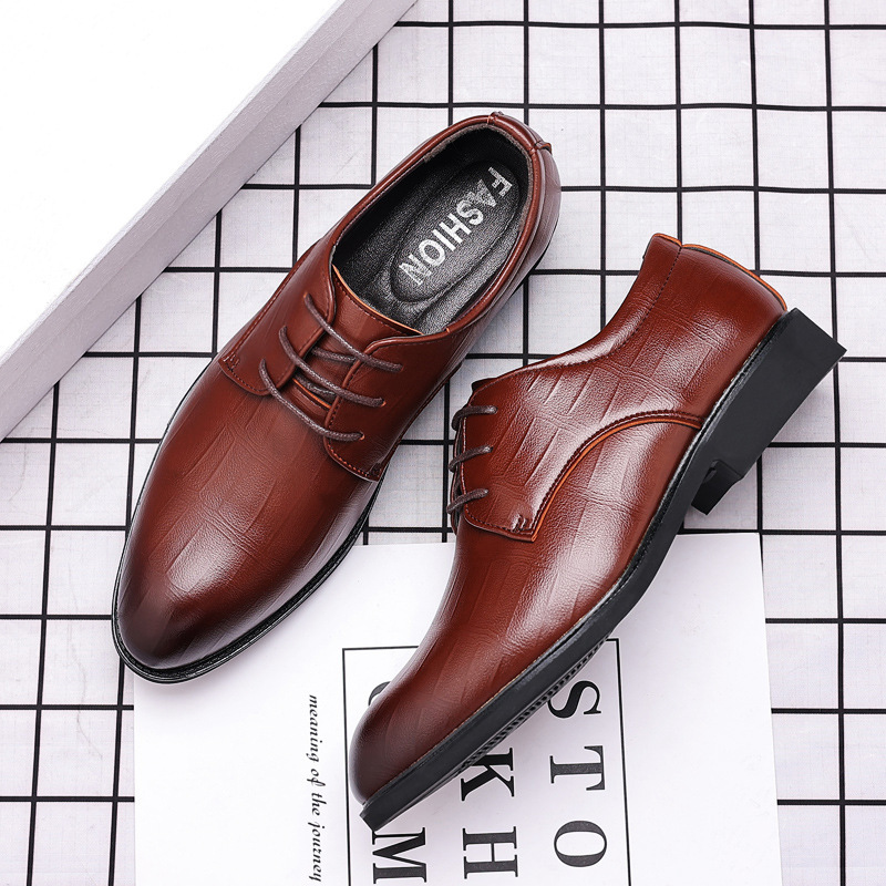 Multi style leather men's casual oversized business dress shoes, pointed tie up wedding shoes_vogvips.com
