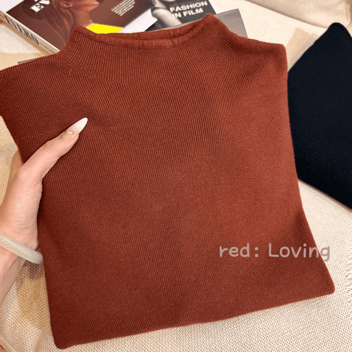 레드/스웨터 루즈하고 게으른 스타일 여성/여성을 위한 바텀 셔츠 봄, 가을 고급 감각/화이트 페어리 탑/니트 스웨터/시크함