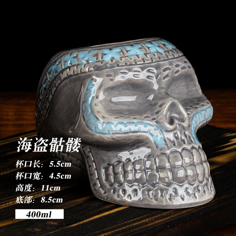 Retro estilo hawaiano cóctel tiqui taza zombie cara taza de cerámica esqueleto tiqui taza taza creativa taza de vino