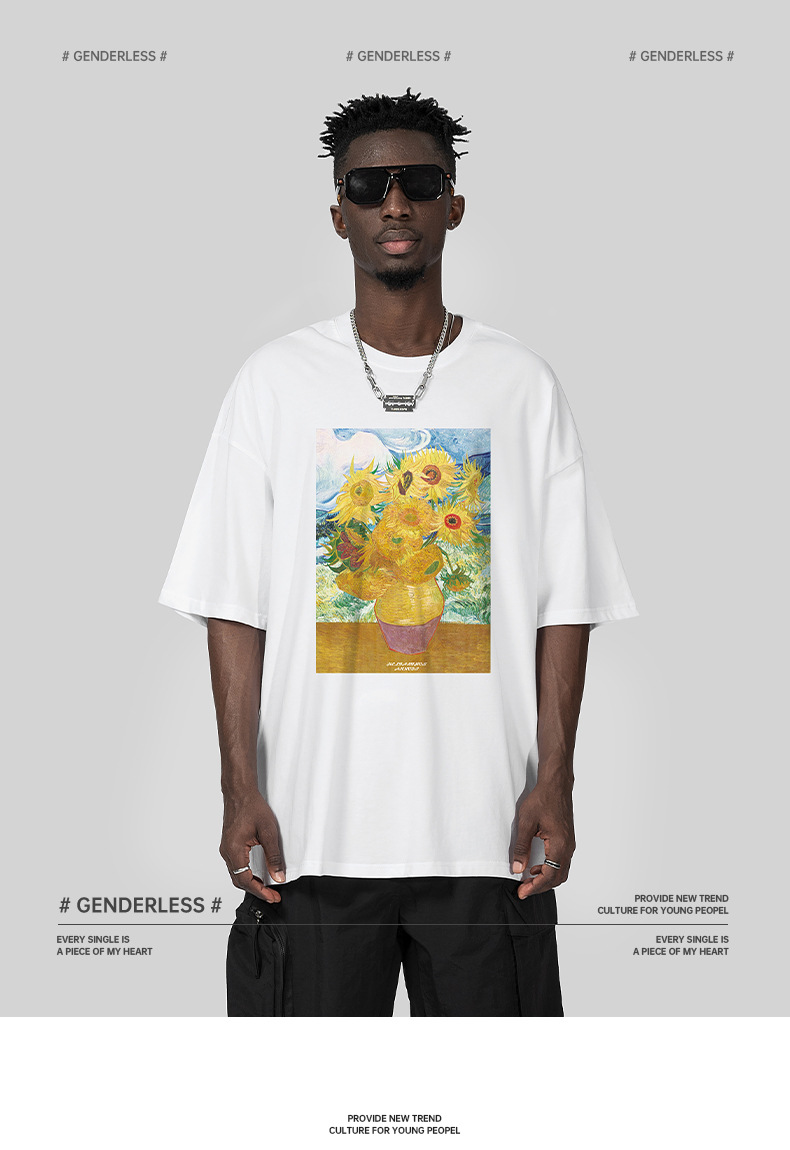 Mode américaine peinture à l'huile à manches courtes t-shirt hommes demi manches coton ample oversize Couple costume T-shirt_voghion.com