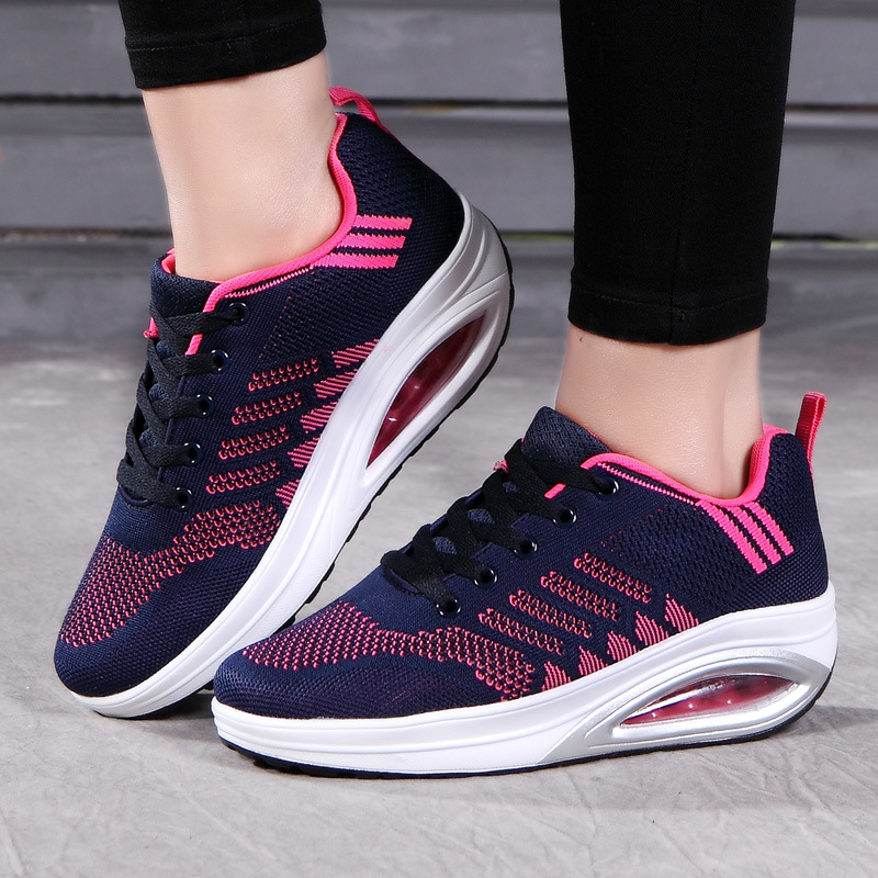 Cross-Border Large Size Fly-Knit Rocking Shoes for Women, New Spring and Autumn Thick-Soled Running Shoes, Square Dance Shoes, Soft-Soled Mom Sneakers