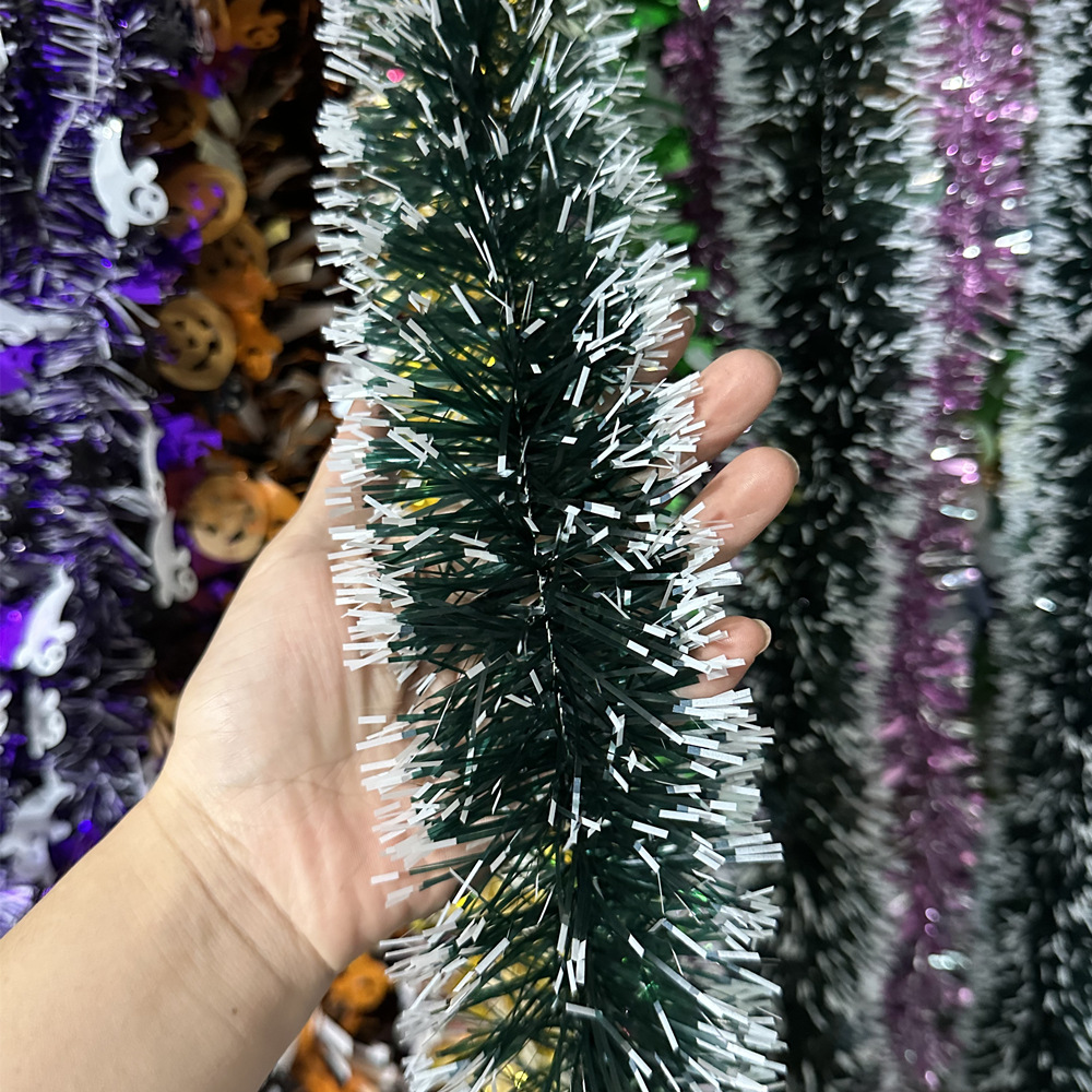 Transfronterizo 2 metros de cifrado verde oscuro borde blanco borde verde decoración de Navidad copo de nieve escena de diseño de tira de color tirar de la cinta de color