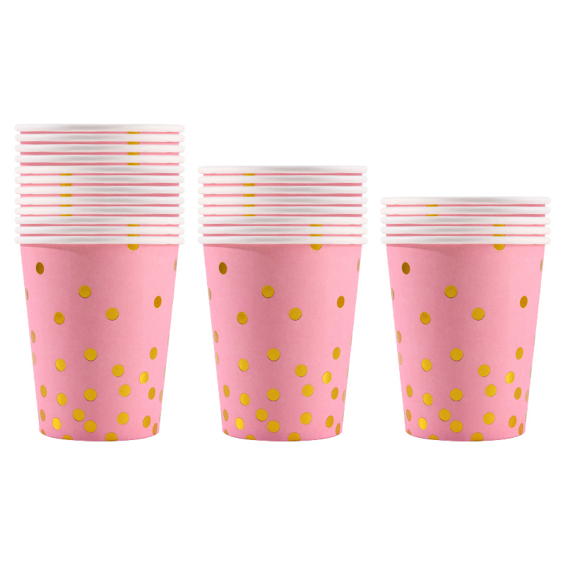 Platos desechables de papel tazas de papel comercio exterior monocromático punto de estampado conjunto de fiesta de cumpleaños distribución transfronteriza image 13