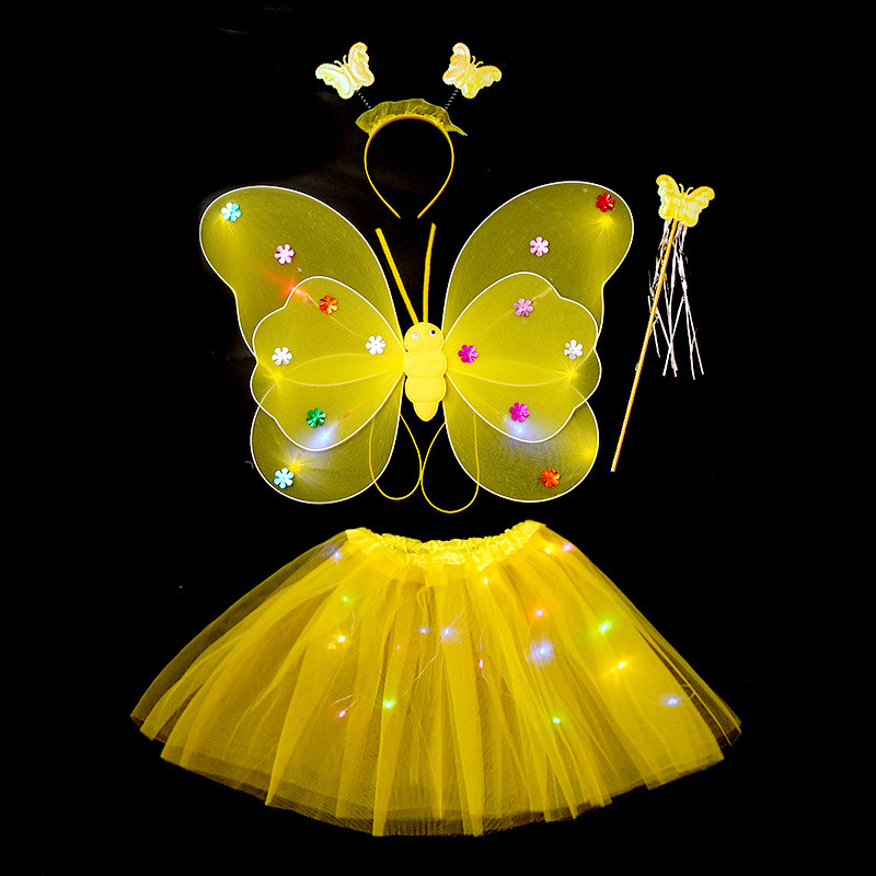 Mariposa luminosa alas de niña espalda juguetes flash niños maravillosos hadas varitas mágicas hadas flores set de tres piezas