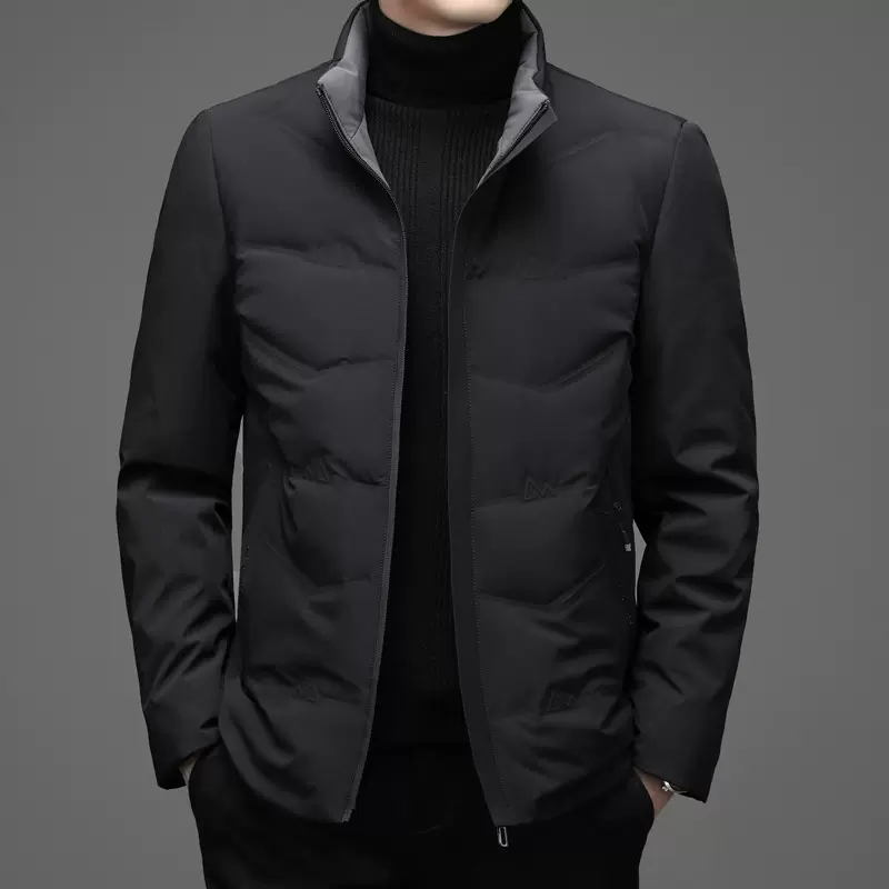 男士高端羽绒服立领防风保暖潮牌白鸭绒中年外套休闲时尚轻奢男装