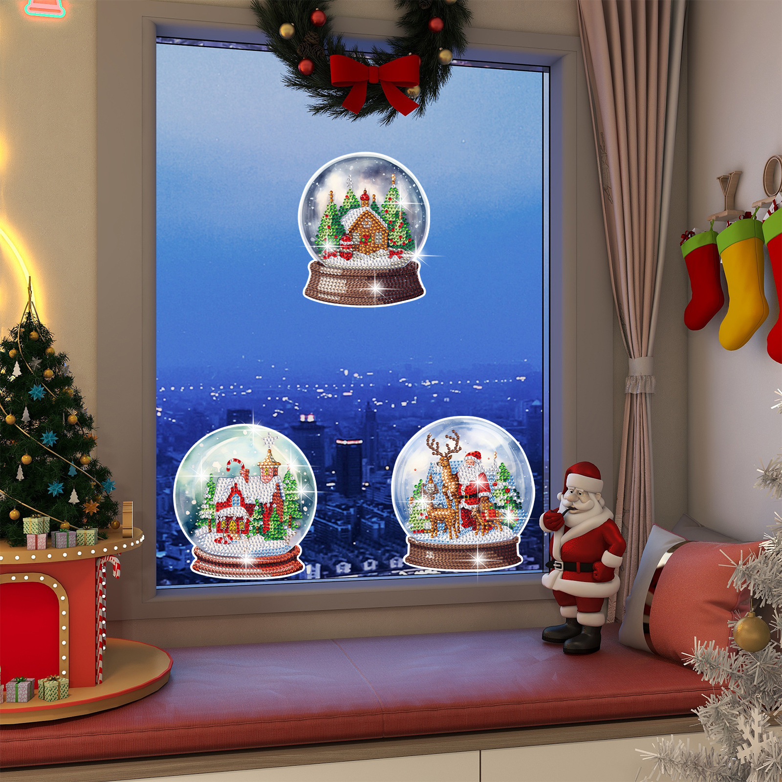 Nueva Navidad bola de cristal pegatinas diamante pintura gratis pegatinas DIY pegatinas de dibujos animados niños hechos a mano cristal brillante diamante