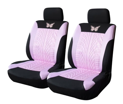Universal seat cover, fabric indentation press car seat - butterfly-2-front-seat-light-pink-universal-size