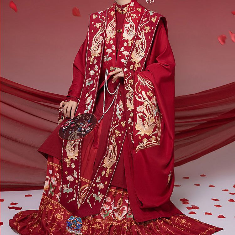 New style flower wedding Ming collar wedding hanfu women's stand collar shirt placket waist xiayao heavy embroidery wedding clothing Hanfu