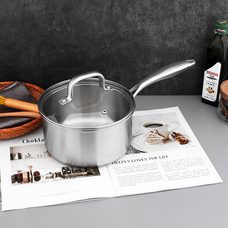 COOKONE 18 / 10 acero inoxidable de cinco capas de acero grueso 18cm recto de un solo mango olla de leche 2.5L multiuso para cocinar fideos