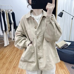 2025秋冬新款斜纹纯 棉薄外套女百搭宽松舒适休闲大码夹克外套潮
