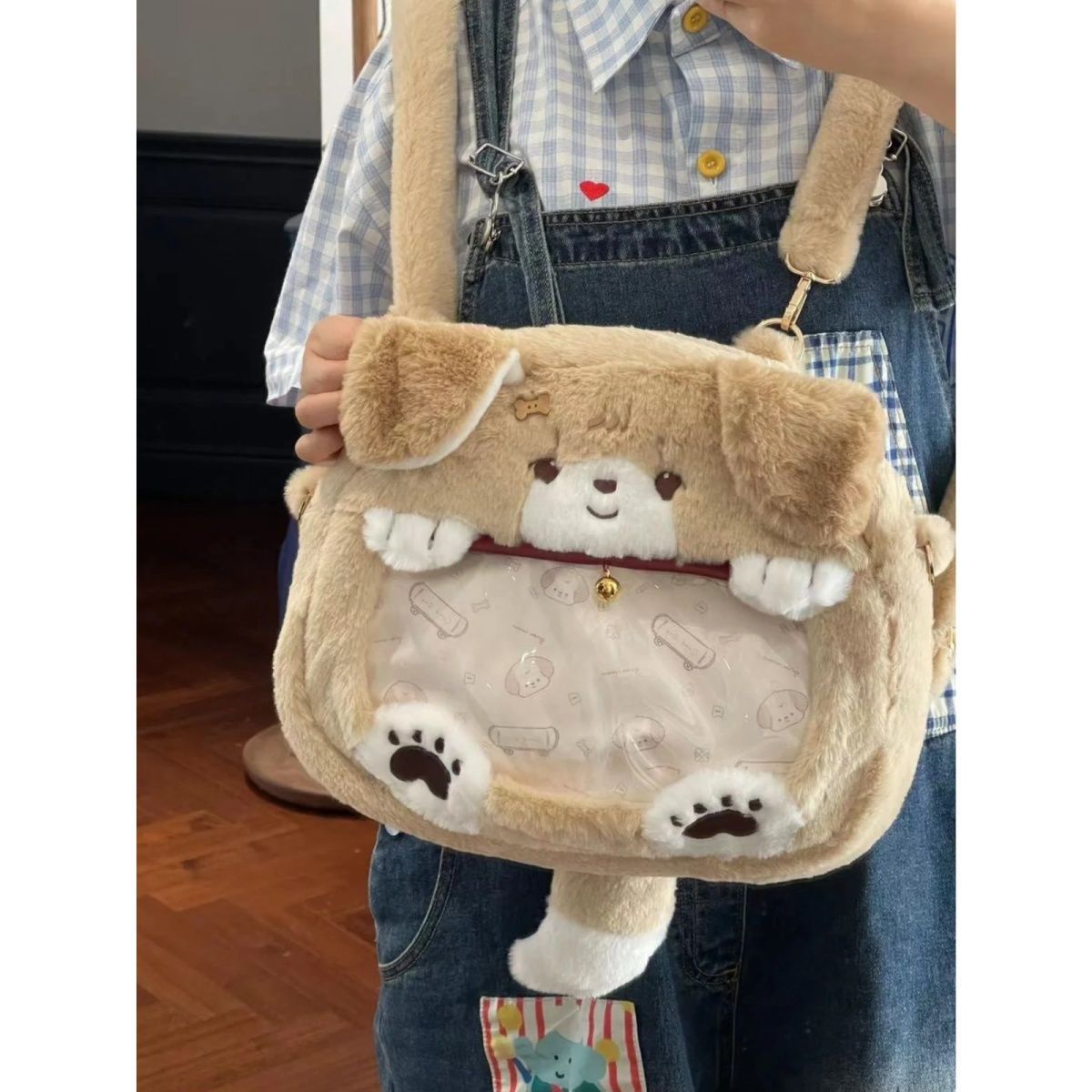 卡通韩版时尚毛绒双肩痛包学生大容量新款金毛软萌斜挎手提女背包