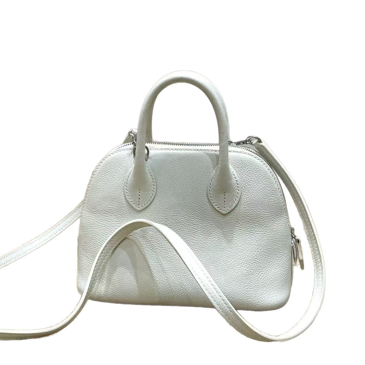 High-End Top Grain Cowhide Mini Bowling Shell Bag For Women - Single Shoulder Handbag Crossbody Bag With Semi-Waxed Thread - Thumbnail 5