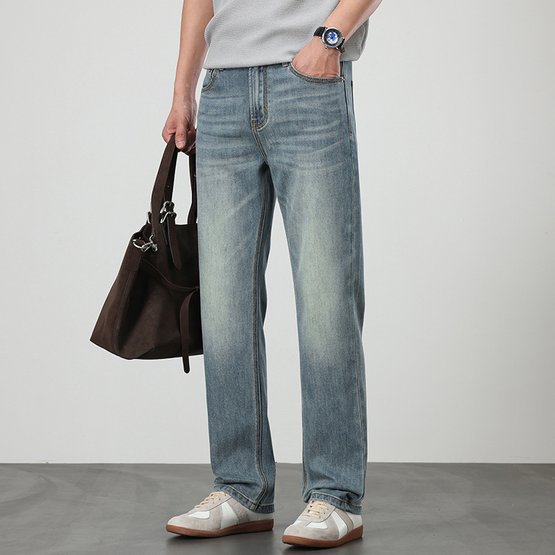 2026 Summer New Men's Loose Straight-Leg Jeans Versatile for Daily Commuting High-End Business Stretch Pants