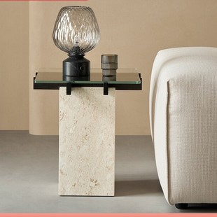 Kena/Kena/Checkered Side Table Glass Black Solid Wood Marble Corner Table Modern Light Luxury Living Room Designer P
