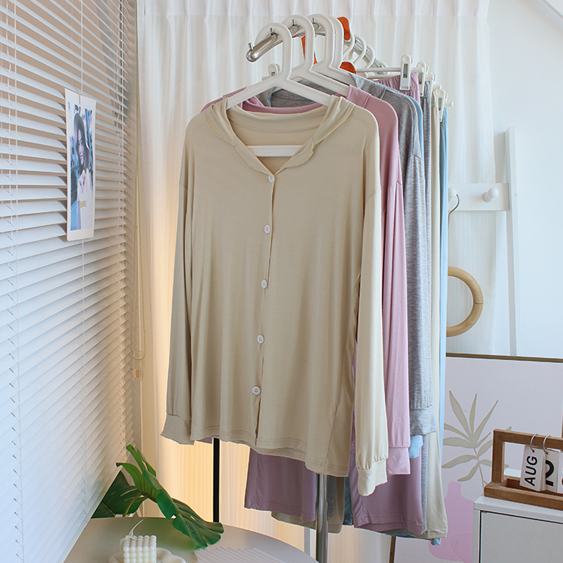 Spring and Summer Thin Soft Modal Long-Sleeved Pajamas Set for Women Loose Large Size Casual Pants Home Clothes Confinement Clothes