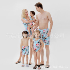 跨境2022歐美比基尼泳衣一件代發母女父子家庭四件套泳裝親子