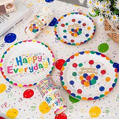 子供パーティー诞生日使い舍てペーパートレイ纸コップストローナイフフォークスプーン食器パーティー用品诞生日装饰用品