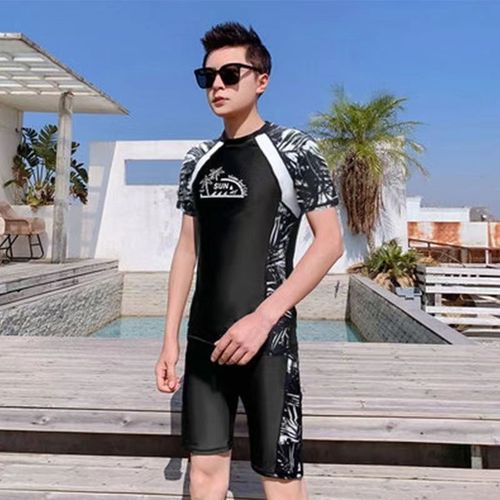 Adult Swimwear Men's Two-piece Set Male Sun Protection Short-sleeved Surfing Snorkeling Suit Thermal Warm Men's Swimming Wear for Hot Springs