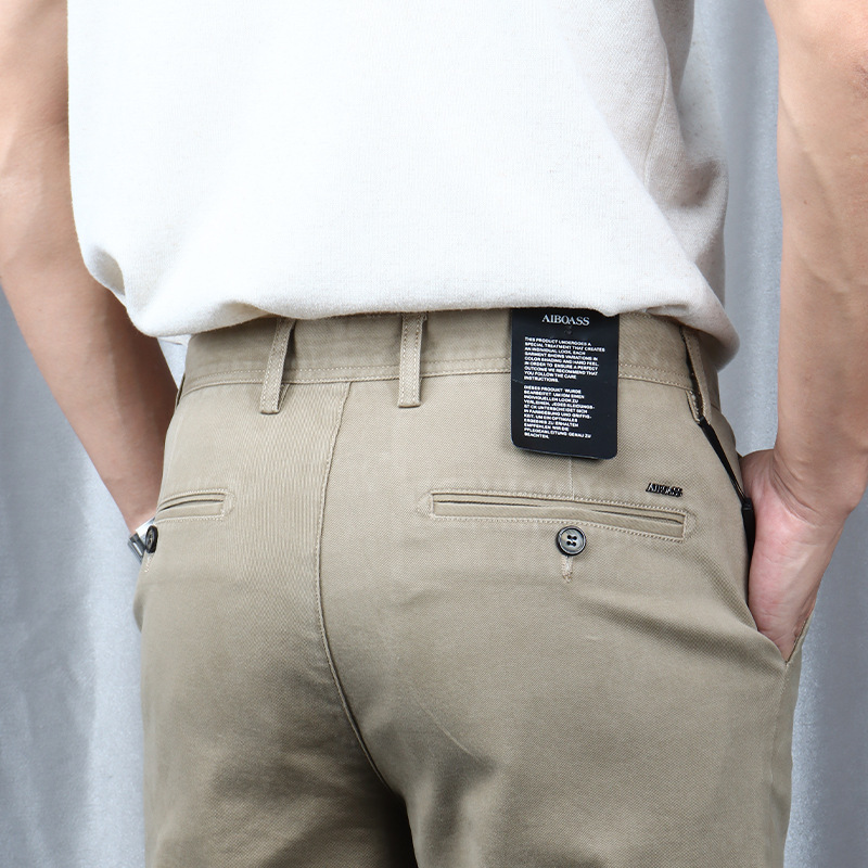 Spring and Autumn Men's Straight-Leg Casual Pants, Lightweight and Breathable, High-Waisted Loose Business-Style Khaki Dress Pants