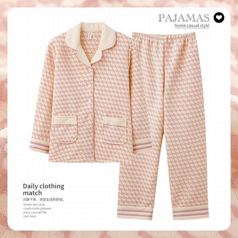 Algodón de aire de mujer engrosado otoño-invierno pijama intercalado invierno se puede usar ropa doméstica caliente de gran tamaño para mujeres