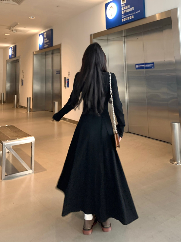 大码微胖mm2025年秋季新款长袖黑色连衣裙女装打底内搭a字长裙子|undefined