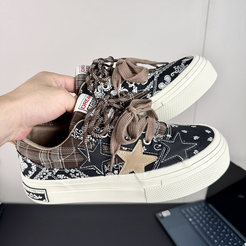 2025 New Cashew Flower Thick-Soled Star Canvas Shoes for Men Summer New Men's Shoes Trendy Shoes Trendy Versatile Sneakers