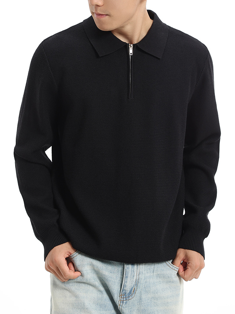 Otoño y invierno de alta calidad polo de punto de manga larga hombre con solapa de negocios medio cremallera de moda suéter de piña estadounidense
