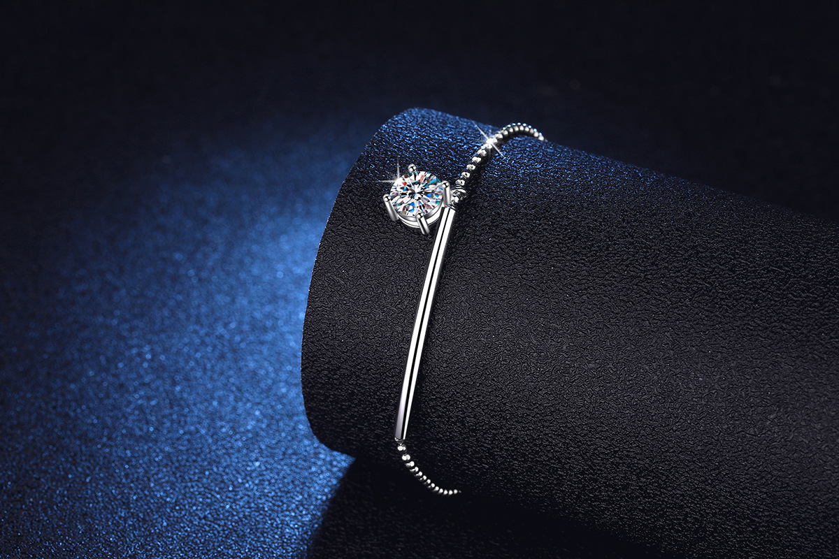 7g Weight Moissanite, High Carbon Diamond Inlay Material 925 Sterling Silver Moissanite High Carbon Diamond GRA Certificate Plating Inlay Round Bracelets Anklet