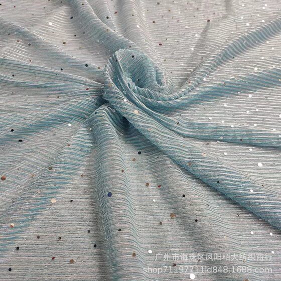 Silver Pleated Star Moon Sequin Fabric Polyester Bright Silk Knitted Mesh Decorative Cloth Garment Cloth