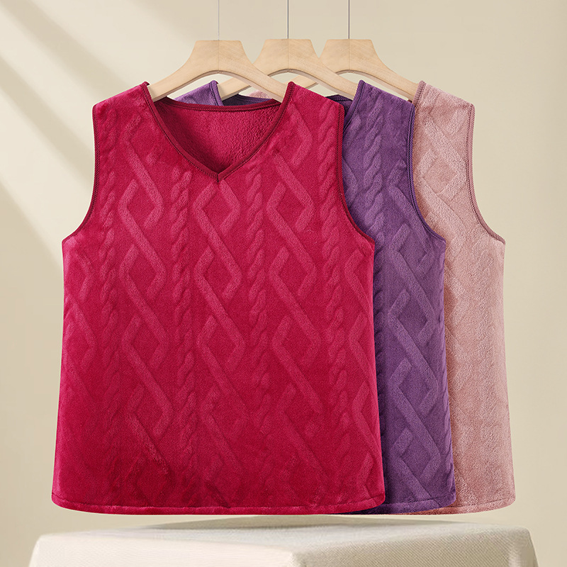 Women's warm vest with fleece lining, thickened for autumn and winter, suitable for middle-aged and elderly women, flannel pajama vest