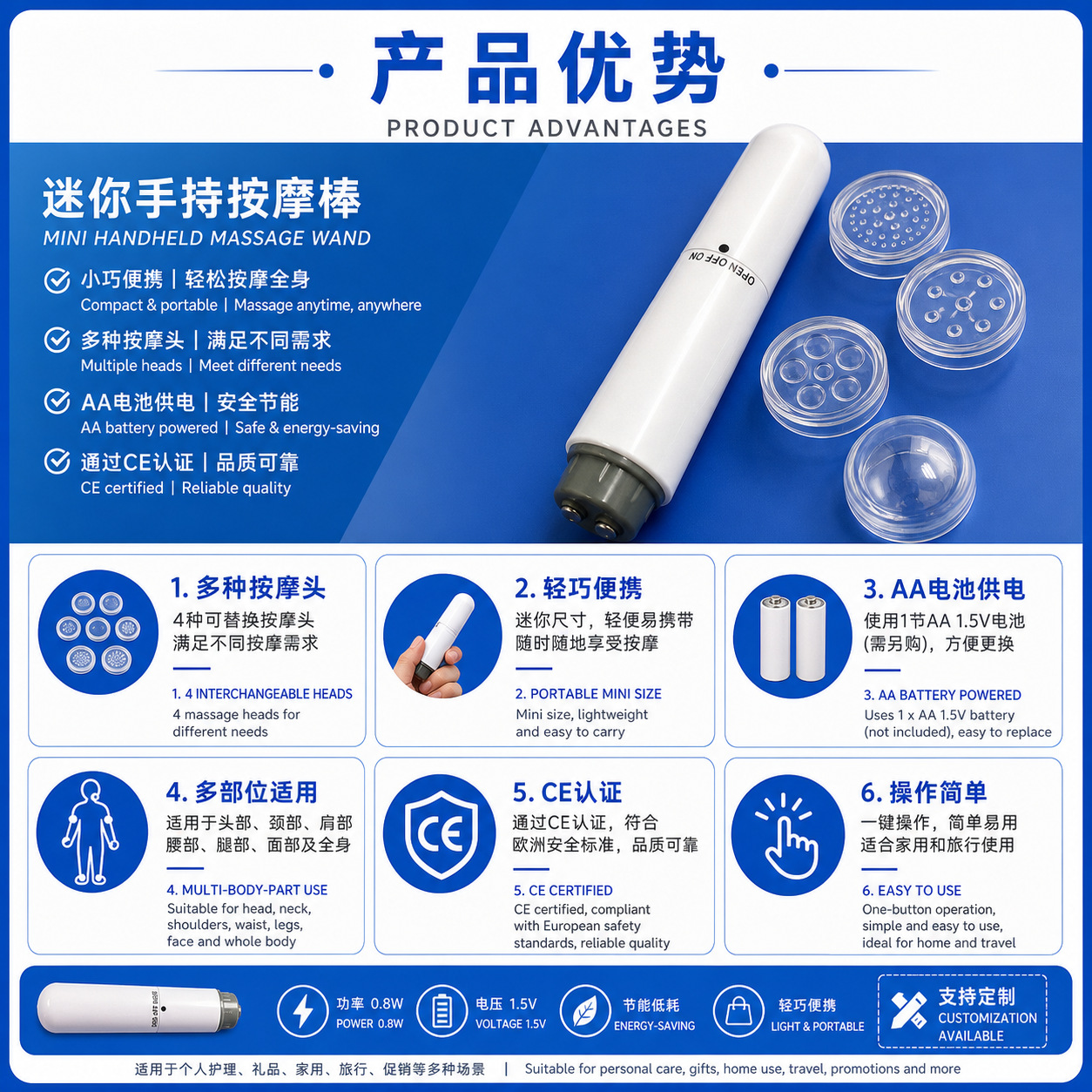 Am8A Beauty Stick Mini Massager Electric Four-In-One Massage Pen Good Helper for Beauty Beauty Instrument for Eyes