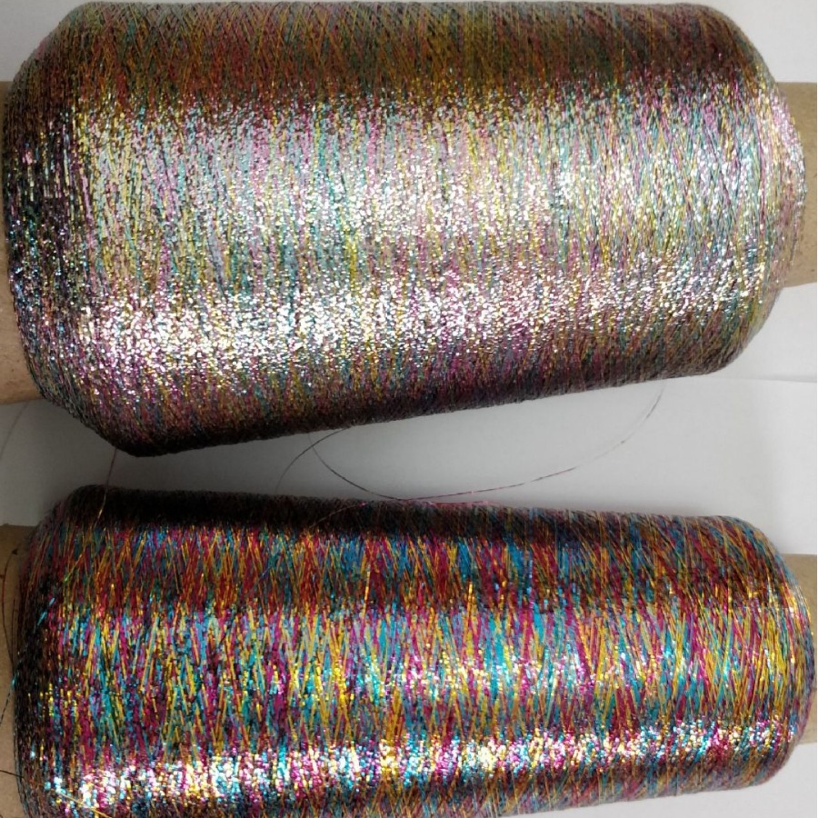 粉彩复合线彩色金属虹刺绣混纺线镭射丝混和涤纶彩纱织造钩花线