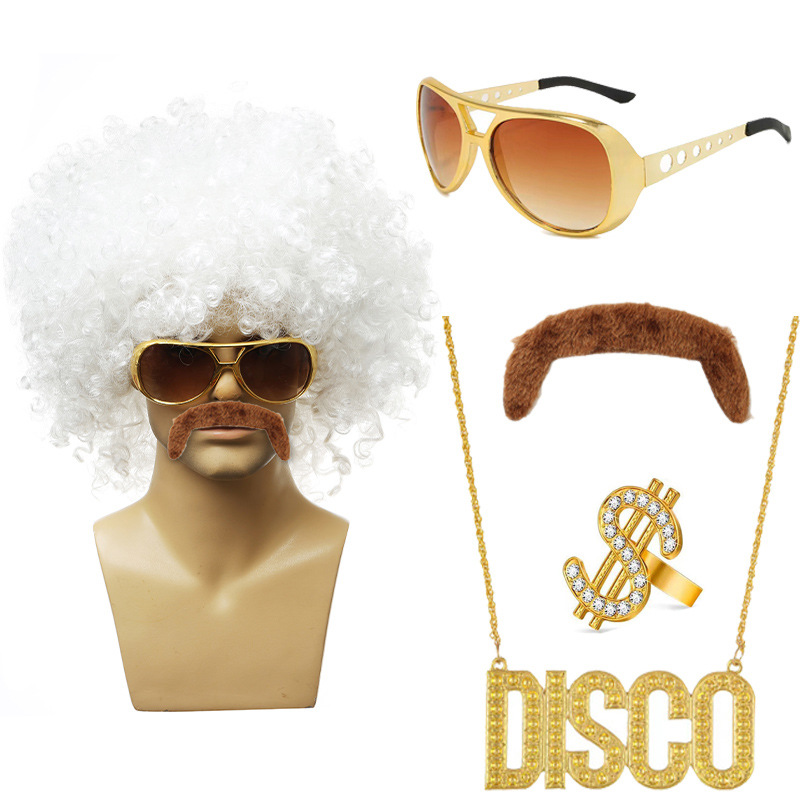 화이트 팬 + 골드 안경 반지 다크 브라운 수염 DISCO