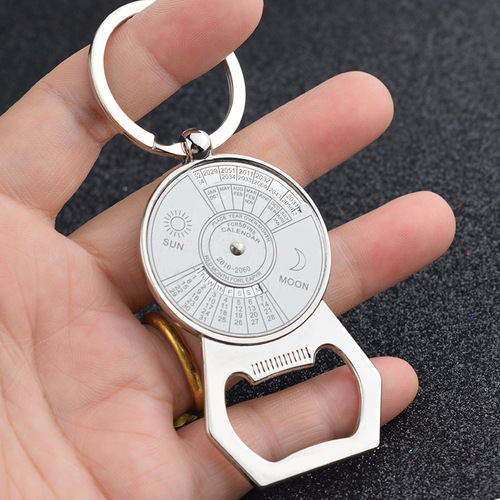 Key chain Chinese/English perpetual calendar key chain bottle opener metal car pendant key chain engraved with LOGO