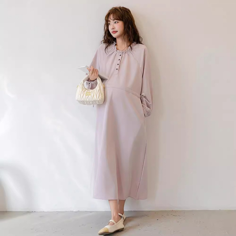 Spring Autumn and Winter Pregnant Women's Fashion Long Pregnant Women's Dress Loose plus size Eagerie Collar Long Sleeve Chiffon Fashionable Dress