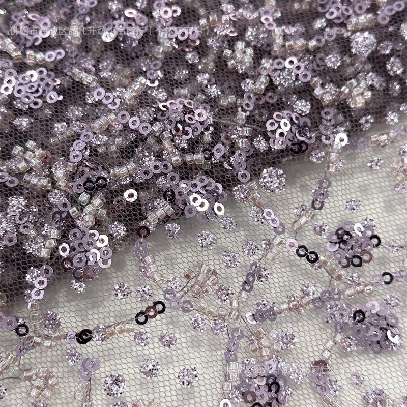 Sequinilla dorada tela bordada tubo de perlas tela bordada moda alta tela de vestido de boda suministro de stock