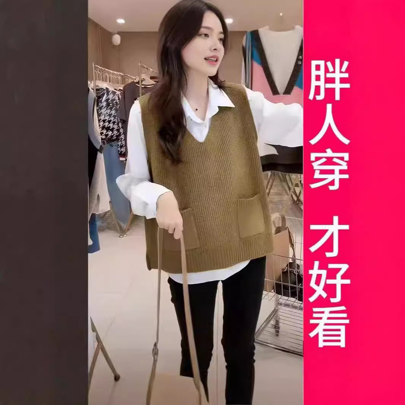 [Counter genuine goods] 2023 Autumn Retro Knitted Vest Women's Pullover Loose Flesh Covering V-Neck Sleeveless Waistcoat