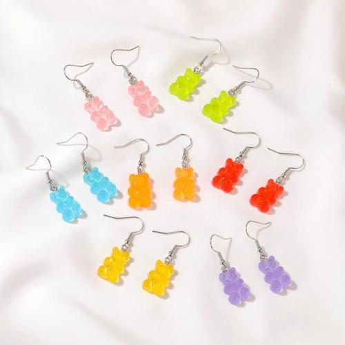 2pairs Korean version of creative candy color cartoon bear earrings cross-border cute bear color resin transparent earrings 