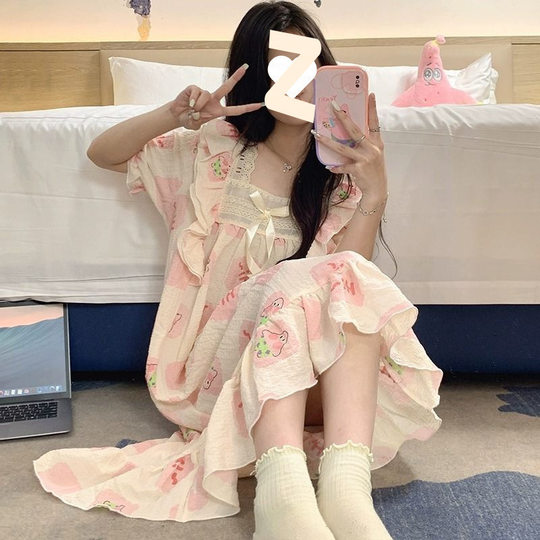 Nightgown Summer Women's Cloud Cotton Sweet Short-Sleeved Princess Pajamas Summer Loose Women's Thin Home Clothes Spring and Autumn Style