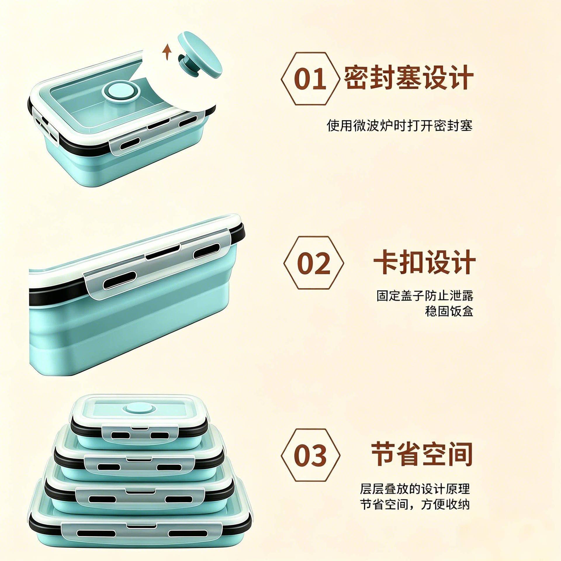 Lonchera plegable de silicona para llevar, apta para microondas, contenedor cuadrado para almacenar alimentos, set de lonchera bento para exteriores.