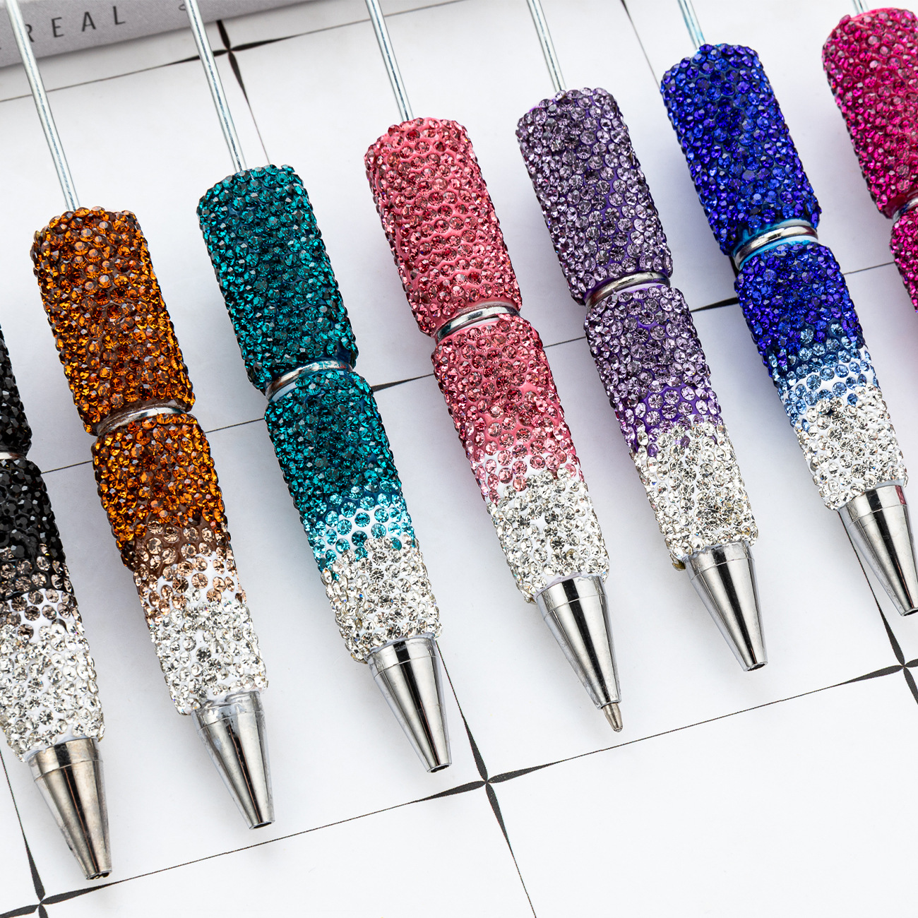 Diy creativo bolígrafo con cuentas de diamantes completos pegatinas hechas a mano con incrustaciones de diamantes, bolígrafo con cuentas degradadas, bolígrafo con cuentas giratorias multicolor