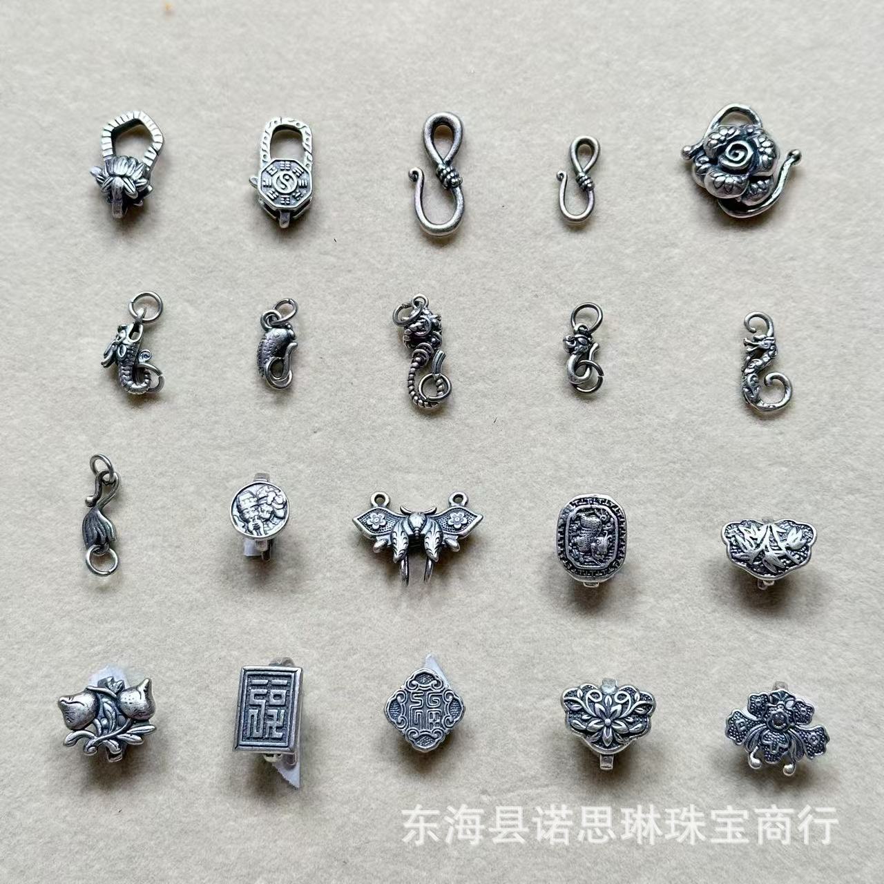 山西老银复古三七银扣头项链手链鱼扣OT扣押襟扣DIY文玩饰品配件